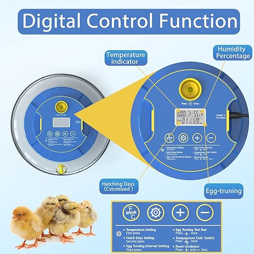 Incubators for Hatching Eggs, 18 Egg Incubator with Automatic Egg Turning and Humidity Control, 360° View Incubadora De Huevos De Gallina, Egg Candler, Incubator for Chicken Eggs, Ducks, Goose, Quail