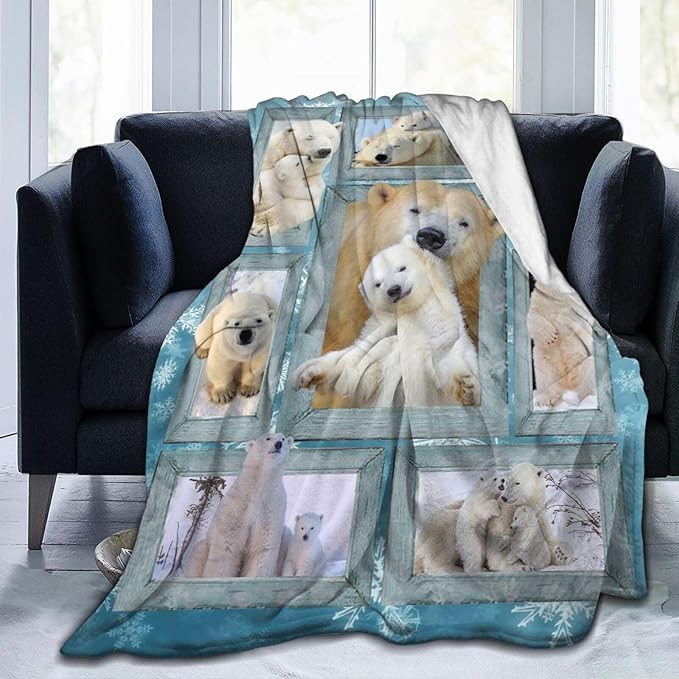 Polar Bear Throw Blanket Cozy Plush Cute Bears Flannel Fleece Ultra Soft Blankets Lightweight Fuzzy Party Blanket Gifts for Girls Women Men Boys Bed Couch Sofa 60"x50"