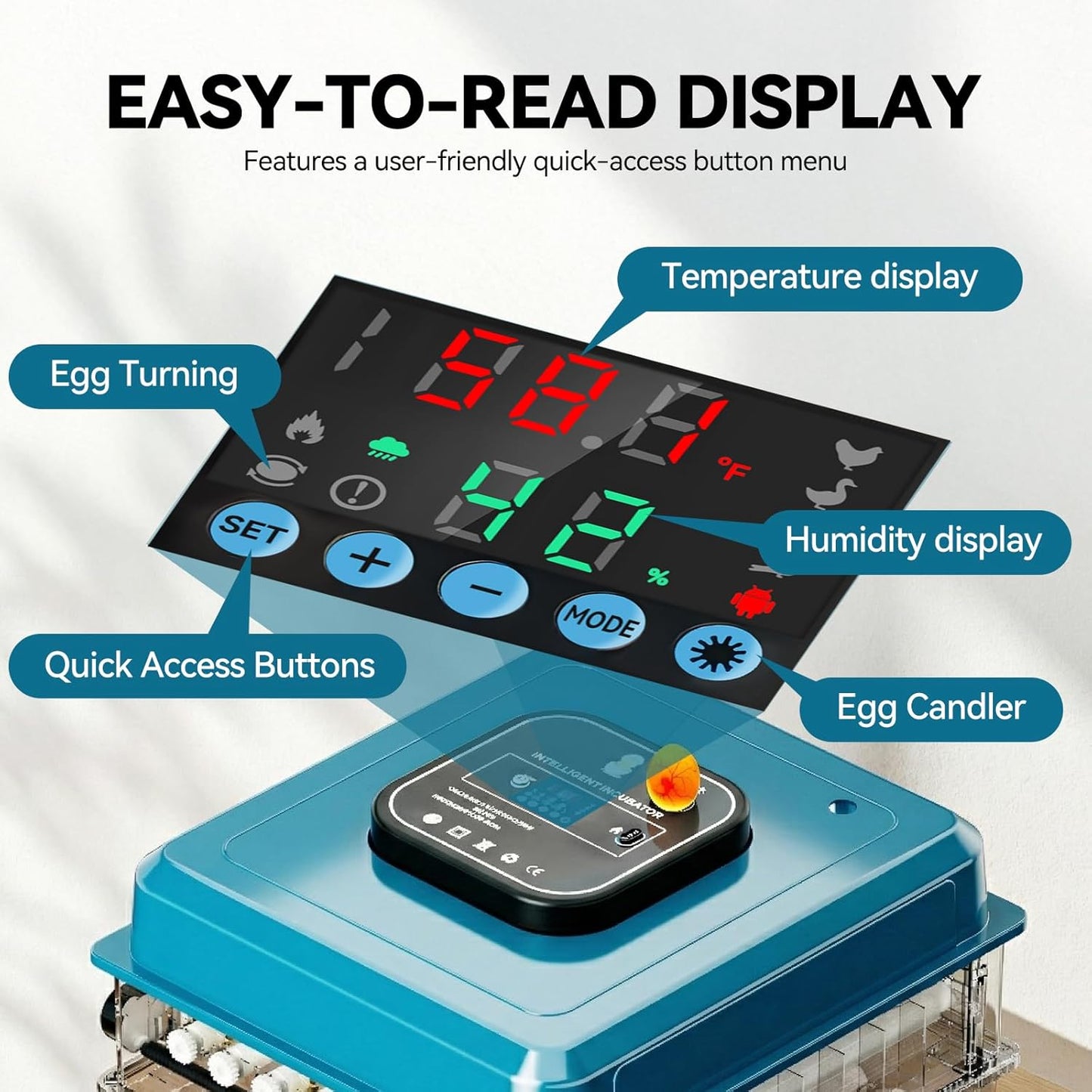 Incubators for Hatching Eggs, 136 Eggs Incubator Digital Poultry Hatcher with Auto Egg Turning, Temp & Humidity Display, 5 Modes, Day Counter & Egg Candler for Chicken/Duck/Goose/Quail