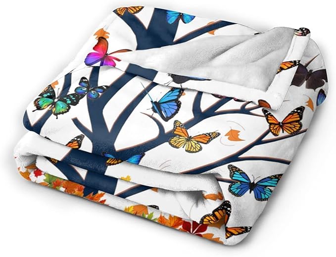 Butterfly Blanket Soft Lightweight Flannel Fleece Cartoon Throw Blankets Bedding for Bed Sofa Couch Chair Travel 60"X50"