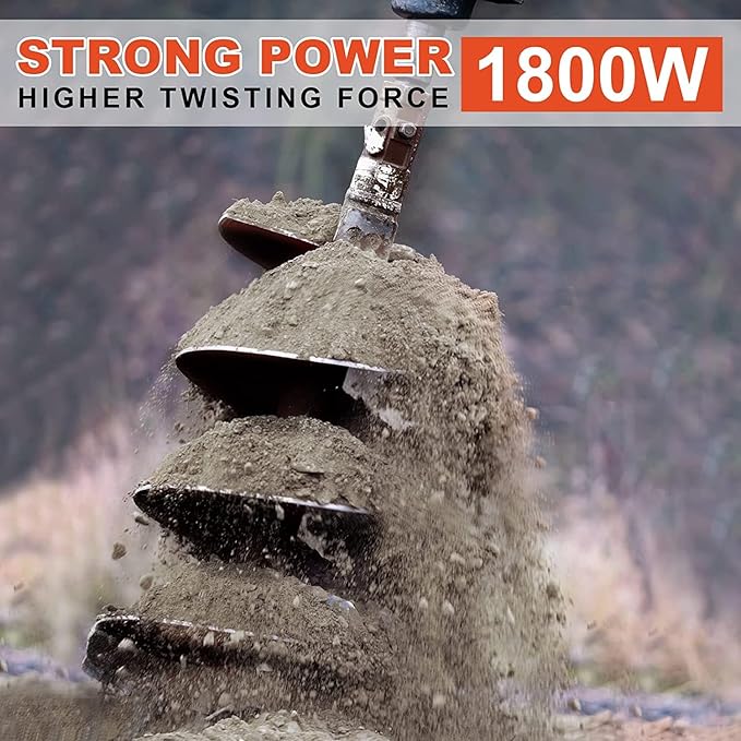 DC HOUSE 52cc 1800W Gas Powered Earth Auger EPA Certified Post Hole Digger, with 2 Drill Bits 6" 10", Mixing Ratio 30:1, for Fence, Farmland and Garden