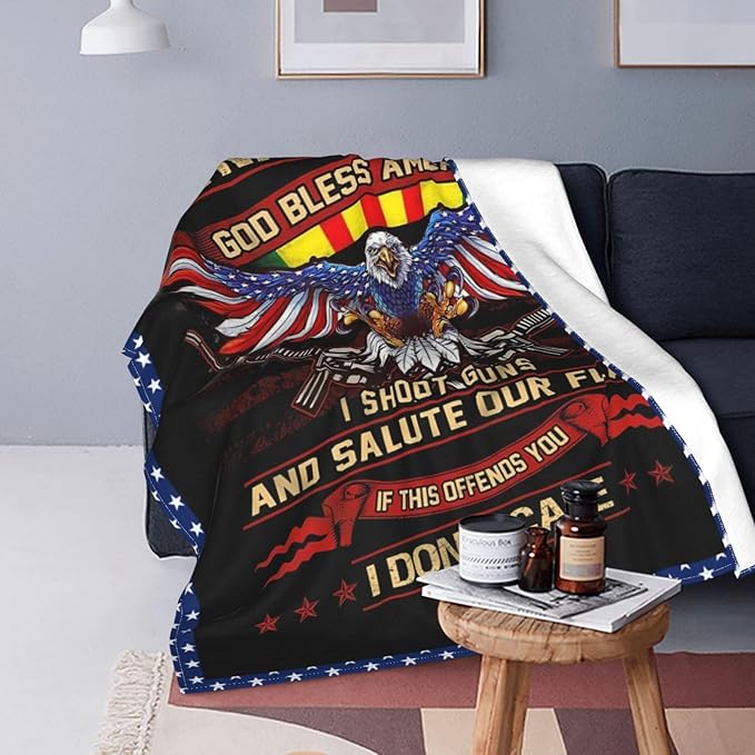 Vietnam Veteran Blanket Army Throw Blanket Soft Fleece Flannel Patriotic Bald Eagle Bedding Military Gifts for Veterans Men Boys Lovers Adults Stuff Plush for Couch Sofa Bed Room Decor 40"X50"