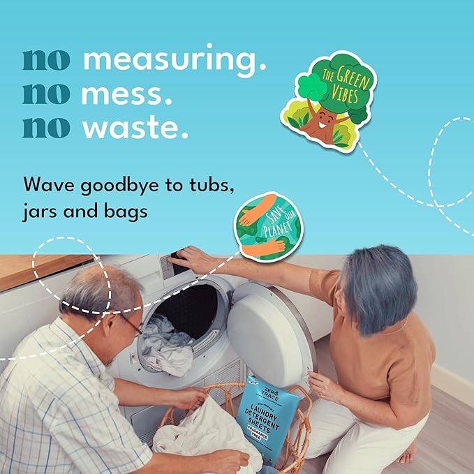 Zero Trace Laundry Detergent Sheets - Fragrance Free Laundry Detergent Ideal Laundry Soap, Perfect Laundry Sheets Detergent Travel Eco-Friendly