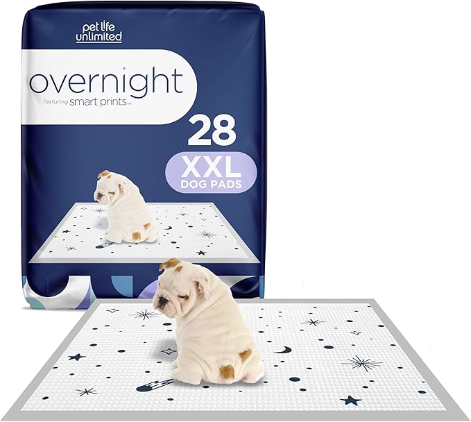 Pet Life Unlimited Overnight Extra Extra Large Puppy Pads – 30" x 36", 28 Count (XXL) | Stylish Dog Training Pads with Odor Controlling Wetness-Activated Chamomile Vanilla Scent | USA Made