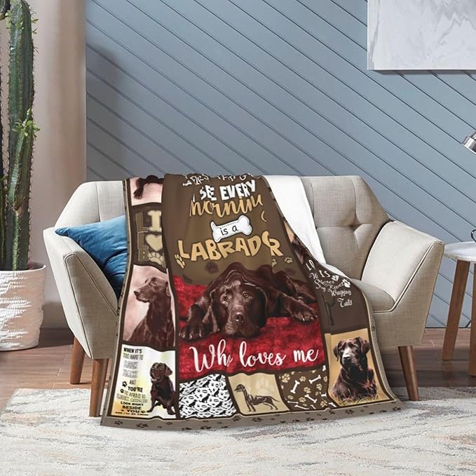 Labrador Dog Throw Blanket Cozy Plush Chocolate Retriever Lover Flannel Fleece Ultra Soft Blankets Lightweight Fuzzy Party Blanket Gifts for Girls Women Men Boys Bed Couch Sofa 50"x40"