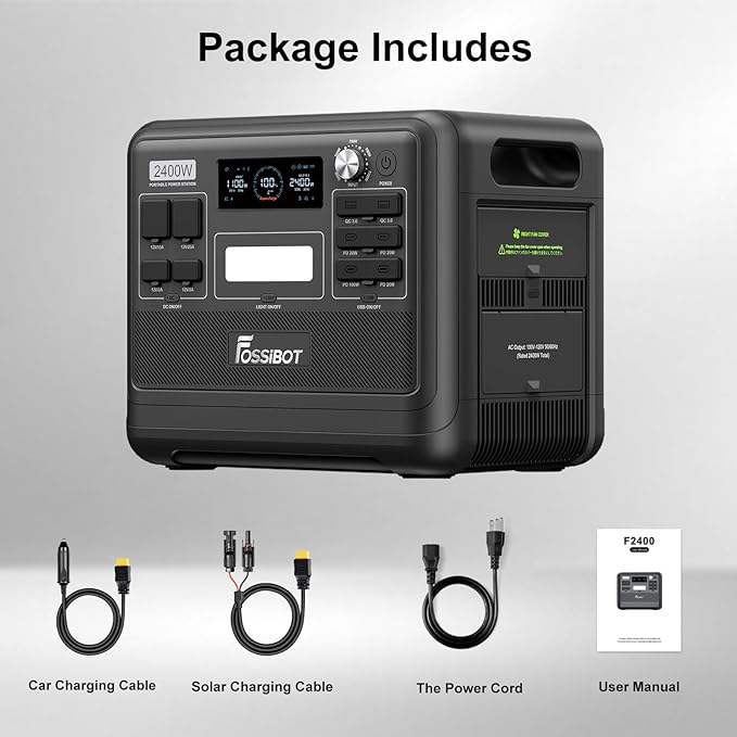 FOSSiBOT F2400 Solar Generator 2400W/2048Wh,Portable Power Station With 2X200W Solar Panel, LiFePO4 (4800W Peak), 1.5H Fast Charging,for Home Backup, Outdoor Camping, RV, Emergency