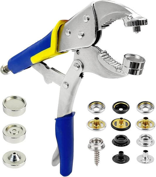 Snap Fastener Tool,Snap Tool for Boat Covers, Heavy Duty Snap Setter Pliers Canvas Snap Fasteners Kit Includes 60 Sets 15mm Stainless Snaps
