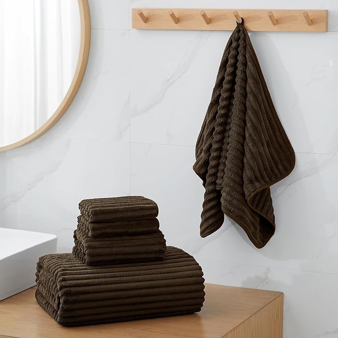 Extra Large Bath Towel Set of 6 (40"x80"),Oversized Bath Sheet Super Soft Highly Absorbent Microfibers Quick Dry Luxury Shower Towel for Bathroom Spa Gym Hotel Yoga (Brown, 6Piece)