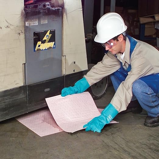 PIG Hazmat Chemical Absorbent Mat Pads - 50 Pads per Bag - 15" W x 20" L - Absorbs up to 14 oz. per Pad - Lightweight - PM50042