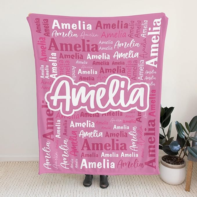Custom Blanket with Name Personalized Blankets for Kids Adult Boys Girls Flannel Monogrammed Customized Blankets Throw (50''x60'')
