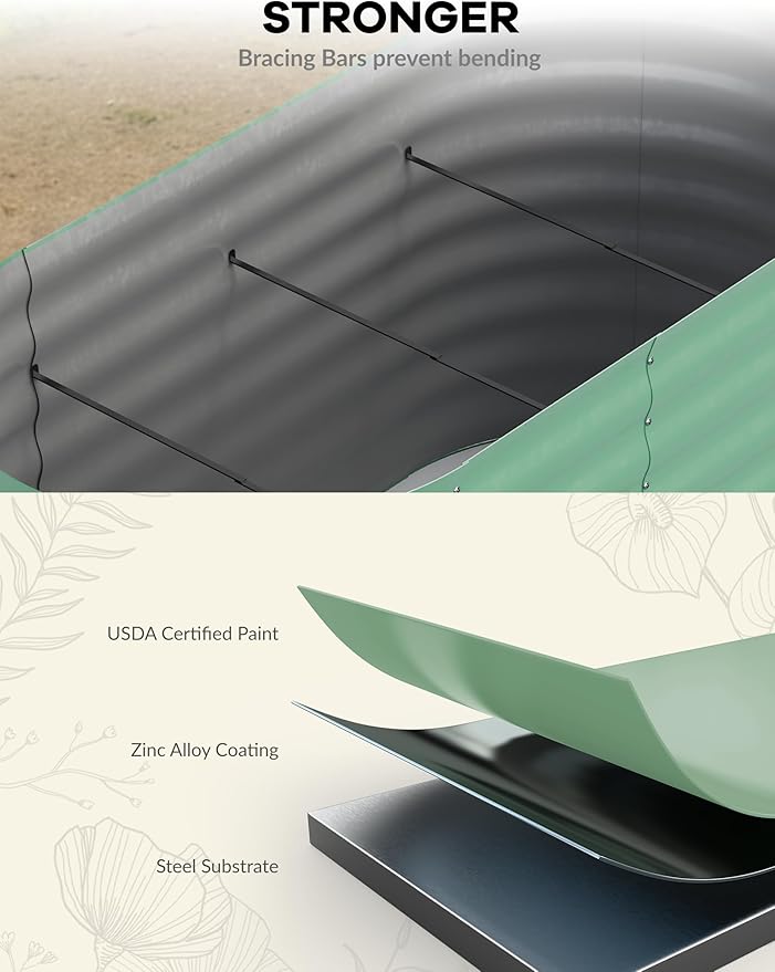 GarveeLife 4x2x2 ft Galvanized Raised Garden Bed - 24 in Tall Metal Planter Box for Vegetables, Flowers, Herbs, Rust-Resistant Outdoor Garden Box, Easy Assembly Raised Beds for Gardening, Green