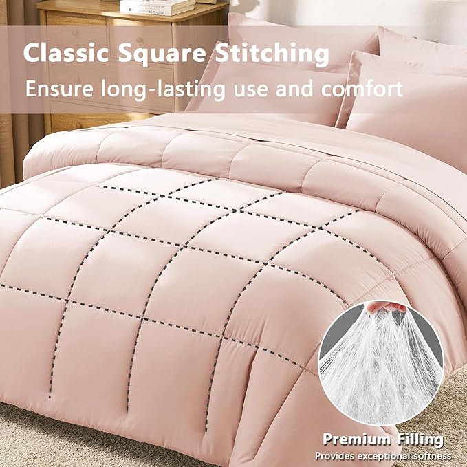 CozyLux Full Size Comforter Sets Blush Pink - 7 Pieces Bed in a Bag Full, Oeko-Tex Certified Bed Set, All Season Soft Bedding Set with Down Alternative Comforter, Sheets, Pillowcases & Pillow Shams
