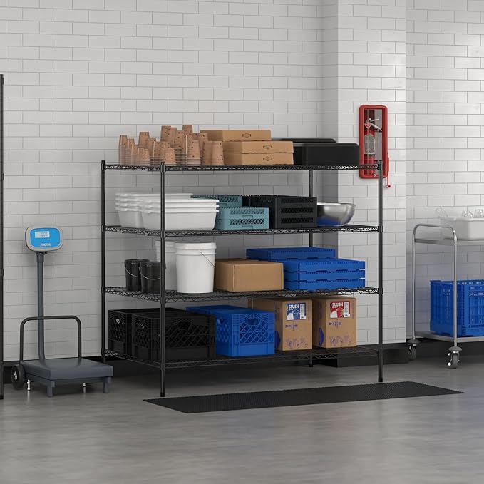 Commercial NSF Listed Black Epoxy Stationary Wire Shelving Kit 36" x 60" x 54", with 4 Shelves Perfect for Warehouse, Walk-in Refrigerator, Freezer, Grocery Store, Restaurant, Dishroom