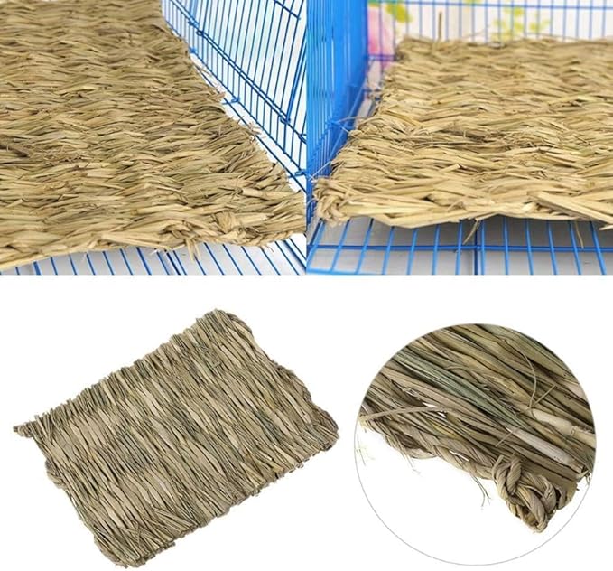 Hamiledyi 10 Pcs Rabbit Grass Mat, Bunny Natural Straw Woven Bed,Small Animal Cages Hay Mat Sleeping Chewing,Nesting and Toys for Guinea Pig Chinchilla Squirrel Hamster Cat Dog