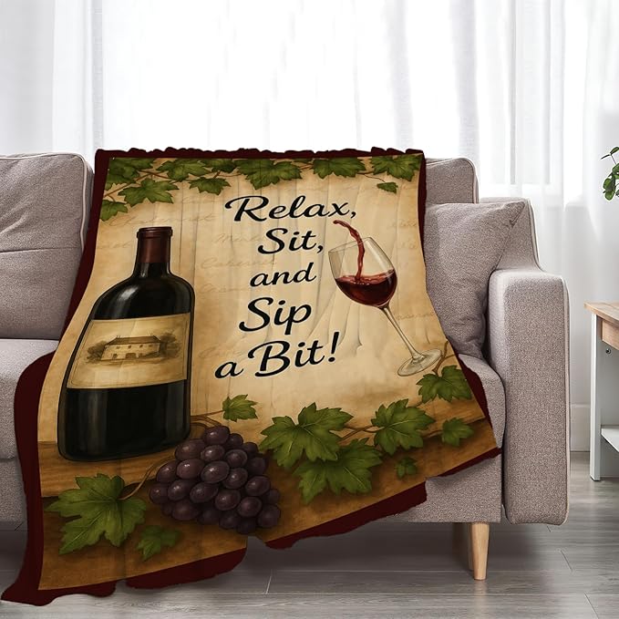 Red Wine Fleece Blanket Grapes Throw Blankets for Girls Boys Super Soft Warm Flannel Vintage Relax Throws Gifts for Men Women Cozy Fuzzy Plush Stuffed Couch Bed Bedding Decor 60"X50"