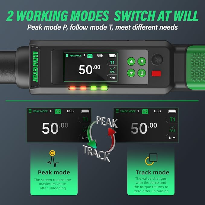 Digital Torque Wrench 3/8, 5-99.5 Ft-lbs/6.8-135N.m, ±2％ Torque Wrench with Buzzer & LED Indicator for Automotive Motorcycle & Bicycle