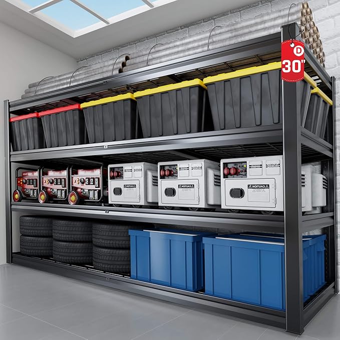 72" W Storage Shelves Heavy Duty Garage Shelving 30" D Metal Shelving Unit, 4 Tier Adjustable Shelves, 3500LBS Steel Industrial Shelving for Basement Warehouse Commercial, 72" W*30" D*72”H