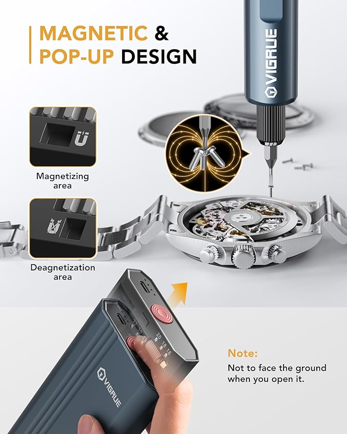 VIGRUE Mini Electric Screwdriver Set, 400RPM Electric Precision Screwdriver with Drill Bits, 5 Torque Level 48 Magnetic Bits, Repair Tool Kit for Electronics Phone Watch Jeweler Laptop