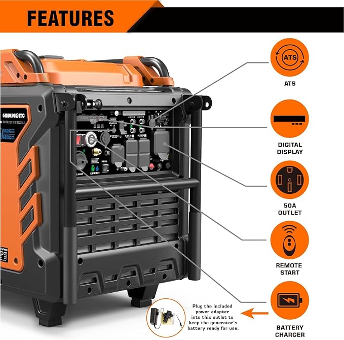 GENMAX Tri Fuel Generator,10500-Watt 458cc Tri Fuel Gasoline Propane Natural Gas Portable 50A Generator with Remote Start,Ideal for Home backup power.