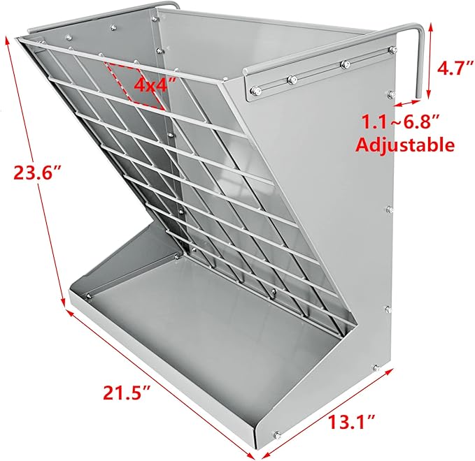 Wall Mount Hay Rack, Heavy-Duty Galvanized Metal 2 in 1 Hay and Grain Feeder, Livestock Feeder with Adjustable Distance, Hay Feeder for Goats, Sheep, Horse