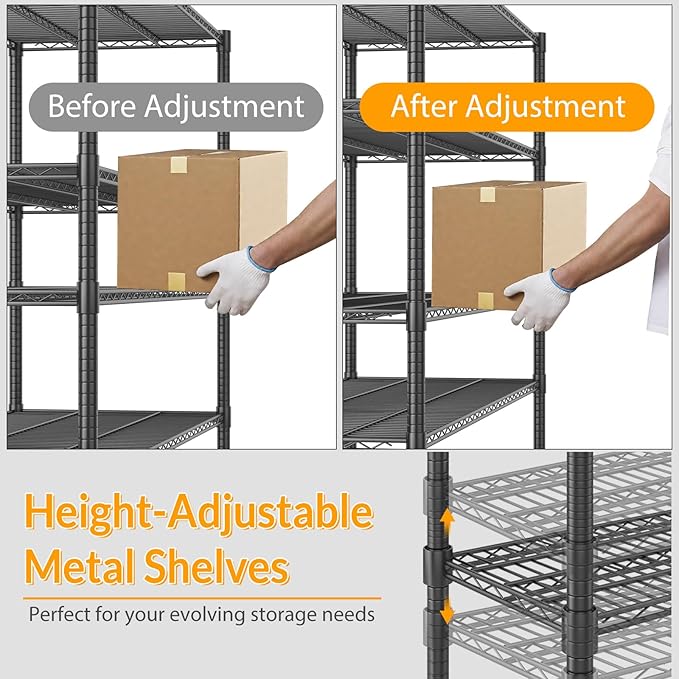 Himimi Storage Shelves with Wheels, 4-Tier Heavy Duty Steel Wire Rack Storage Shelving, Adjustable Metal Storage Shelves for Garage Kitchen Pantry Bathroom Laundry 18" D*60" W*72" H, Black
