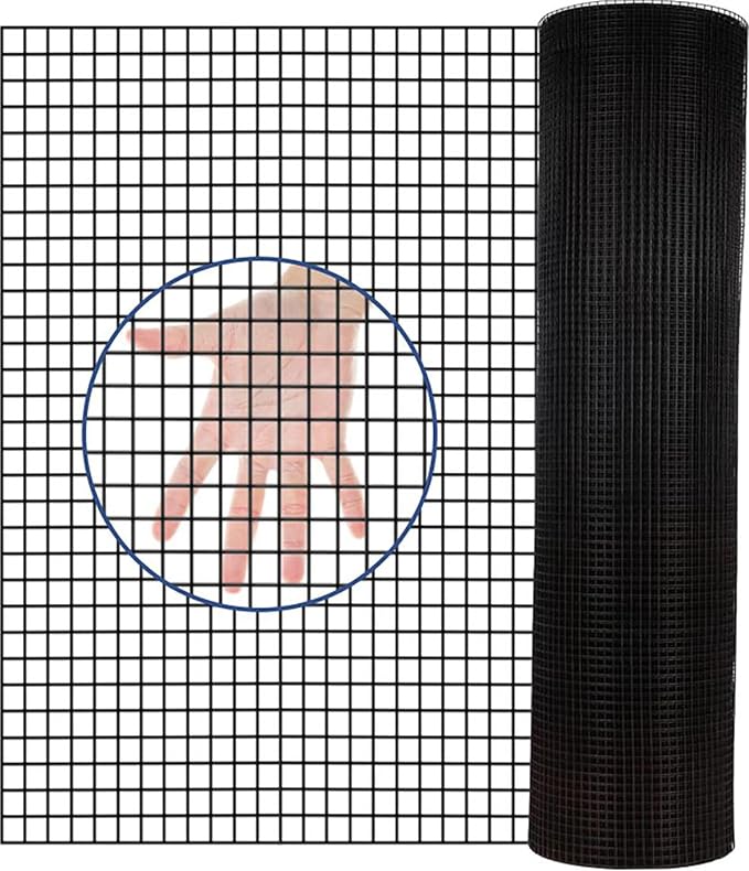 Hardware Cloth for Chicken Wire Fencing-1/4in Mesh AWG 19 Gauge 36in x 50ft Black Vinyl Coated Galvanized Welded Wire Mesh Roll-Poultry Netting, Rabbit Cages, Snake Barrier, Garden Fencing