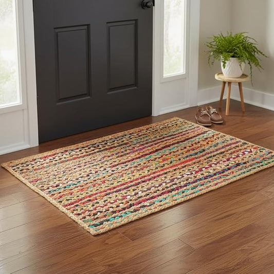 REDEARTH · Jute Cotton Chindi Area Rug - 2'x3' Rectangular Rug, Handwoven, Non-Shedding, Soft & Durable – Multi Tones for Home Décor in Living Room, Dining Room, Bedroom