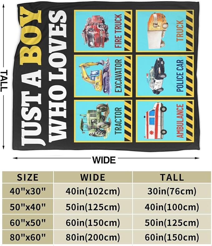 Just a Boy Who Loves Truck Blanket Soft Car Excavator Fleece Throw Blanket Tractor Flannel Plush Bedding Stuff Decor Blankets Gifts for Lover Girls Boys Kids Women Adults Bed Travel 50"x60"