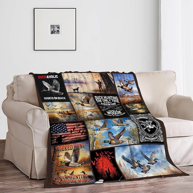 Duck Hunting Blanket, Hunting Throw Blanket, Mallard Ducks Gifts Blankets Stuff Fleece Flannel Plush for Men Boys Women Girls Lovers Adults Soft Bedding Gift for Sofa Bed Office Home Decor 80"x60"