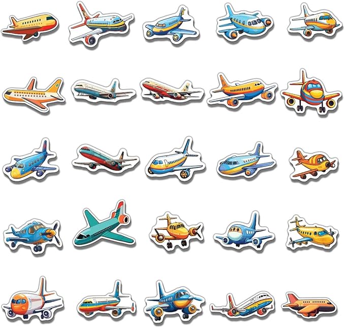 Pack 50 Pcs Airplane Stickers for Water Bottles Waterproof Laptop Luggage Computer Scrapbooking Cups Teens Adults Girls Boys Students Aesthetic Sticker Packs Small Vinyl Decals