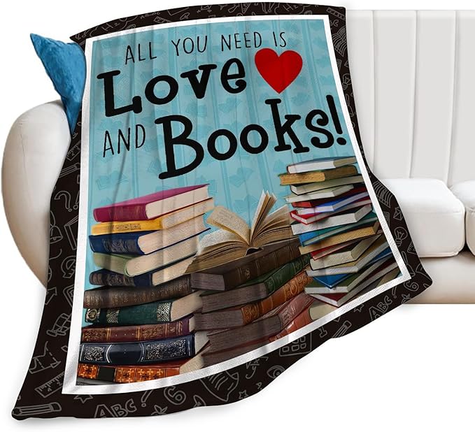 Book Blanket Decor Gifts for Book Lover Flannel Fleece Fuzzy Reading Throw Blanket Soft Warm Cozy Plush Book Blanket for Bed Couch Living Room Stuffed Decoration for Kids Adult 60"x50"