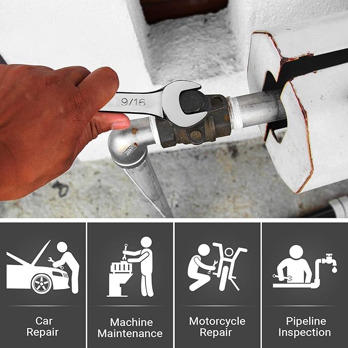 MAXPOWER 9/16 Inch Combination Wrench Set, Professional Open and Box End Spanners with Mirror Finish, Made with Forged and Heat-Treated Cr-V Steel, 12-Point Design