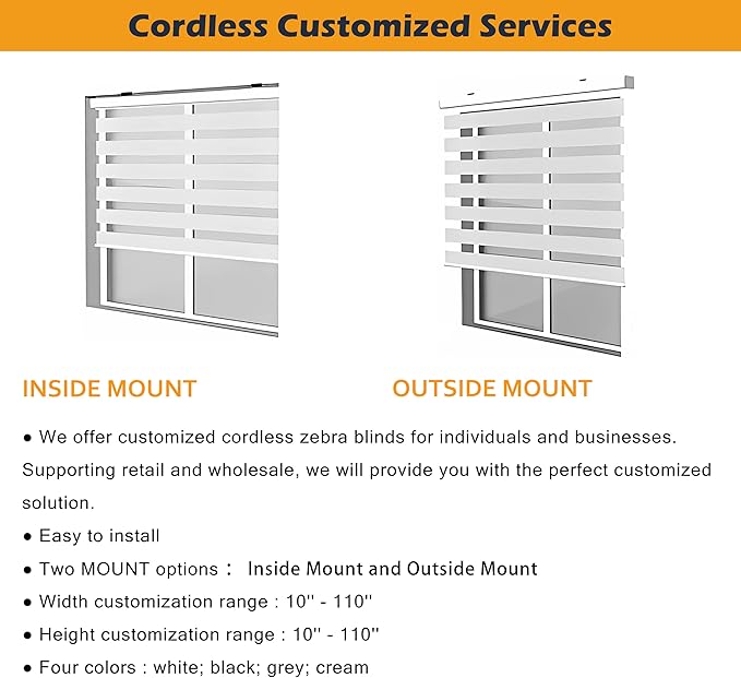 Custom Size Cordless Zebra Blinds for Indoor Windows Free-Stop Zebra Shades Dual Layer Light Filtering Sheer Shades Roller Window Blinds for Home (Cusotm Sizes & Colors)