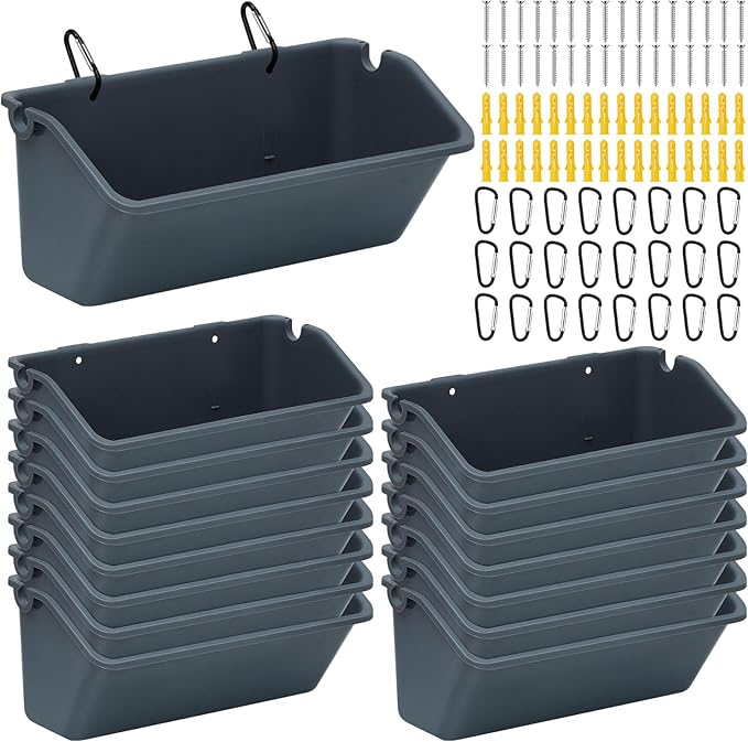 Wenqik 16 Pack 5 Quart Hanging Chicken Feeders Trough Goat Feeder Duck Water with Metal Clips Chicken Waterer Bucket Container for Fence Turkeys Horse Pig Deer Goose Livestock Poultry Supplies