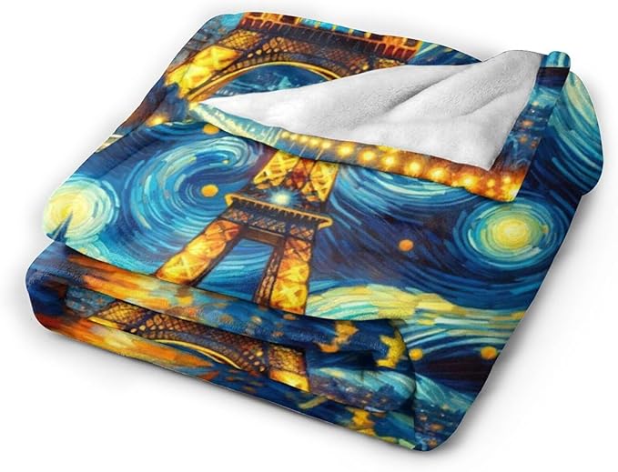 Eiffel Tower Blanket Starry Night Throw Blanket Soft Warm Cozy Fuzzy Plush Paris Throw Blanket Gifts for Girls Women Eiffel Tower Stuff Lightweight Fleece Flannel Gift Blankets for Kids Adults 60"X80"