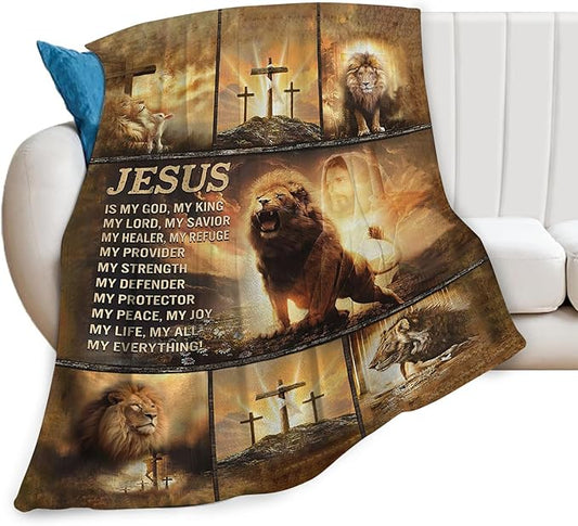 Tijuboni Christian Lion Throw Blanket Religious Gifts for Women Men Girls Boys Kids Adults Soft Flannel Fleece Blanket for Couch Sofa Bed Home Decor 60"x80"