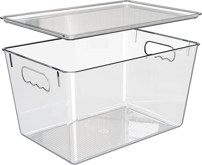 YAN & HIN 8 pcs/set Large Clear Cabinet Storage Bins with Lids - Stackable, Transparent Pantry Storage with Handles, Freezer Plastic Containers (11 "L x 7.5" W x 6.1 "H)