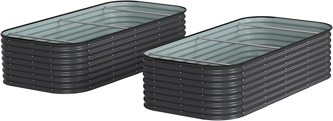 MUPATER 24''H Raised Garden Bed, 8x4FT Galvanized Raised Garden Bed W/ 3 Aluminum Support Rods, Mutli in 1 Modular Raised Planter Box Outdoor for Vegetables, Plants, Grey