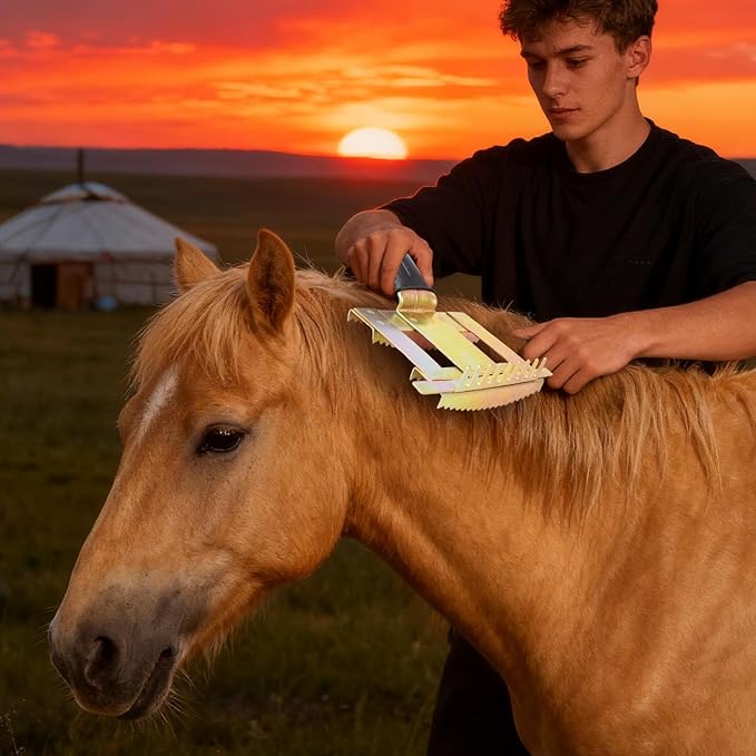 Equine Care Dematting Brush - Heavy Duty Livestock Groomer, Soft Bristle Scratching Tool, Efficient Animal Hair Removal, Ergonomic Handle Design, Portable Farm Stable Accessory | Horse Cattle Goat