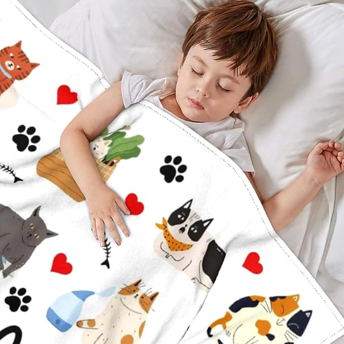 Cat Blanket Gifts for Women Girls Cat Lovers Soft Lightweight Cats Throw Blanket for Travelling Camping Sofa Living Room 60"X50"