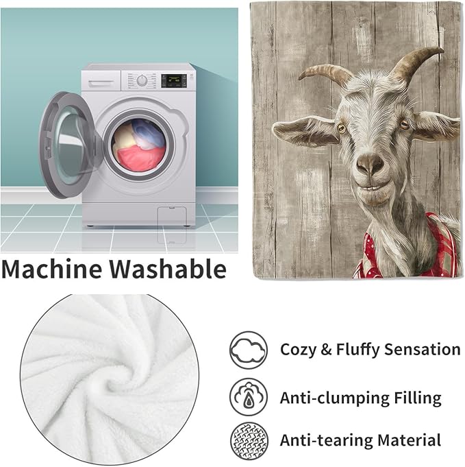 Goat Blanket, 60"x80" Rustic Goat Flannel Fleece Throw for Kids & Adults, Ultra-Soft and Warm Home Decor Blanket, Goat Gifts