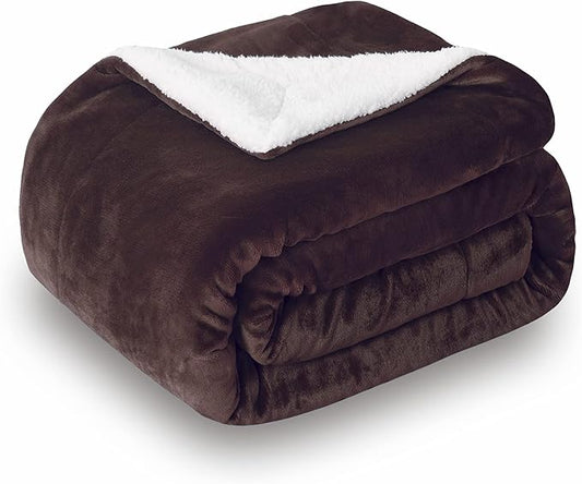 SOCHOW Sherpa Fleece Throw Blanket, Reversible Super Soft Luxurious Plush Blanket Twin Size, Brown(60inch X80'')