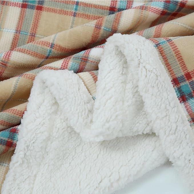 PU MEI Sherpa Blanket Twin Plaid Thick Bed Blanket, 80”*90”Super Soft Flannel Fuzzy Fleece Reversible Velvet Plush Warm Blanket for Couch (Yellow Red Check)