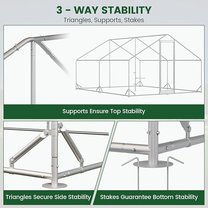 Large Chicken Coop with Chicken Run & Hardware Cloth, Solar Light, Waterproof & UV-Resistant Cover, Outdoor Poultry Cage for Farm Use,2 Room