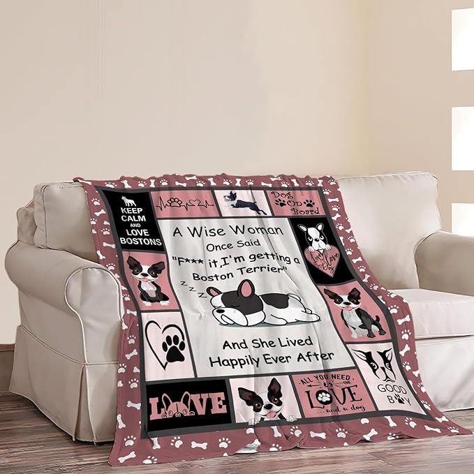 Boston Terrier Throw Blanket - Frenchie Dog Pet Lover Gift for Kids, Girls, Women - Plush Cozy Fleece Flannel Cute Puppy Decor 60"X80"