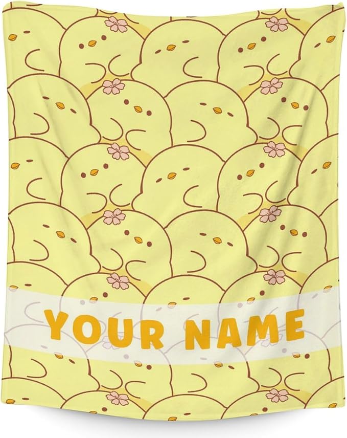 Personalized Duck Throw Blanket with Name- Soft, Fuzzy & Warm- 30x40 Inches Lap Size Blanket for Couch, Office - Yellow Cute Throw Gift for Girls, Boys