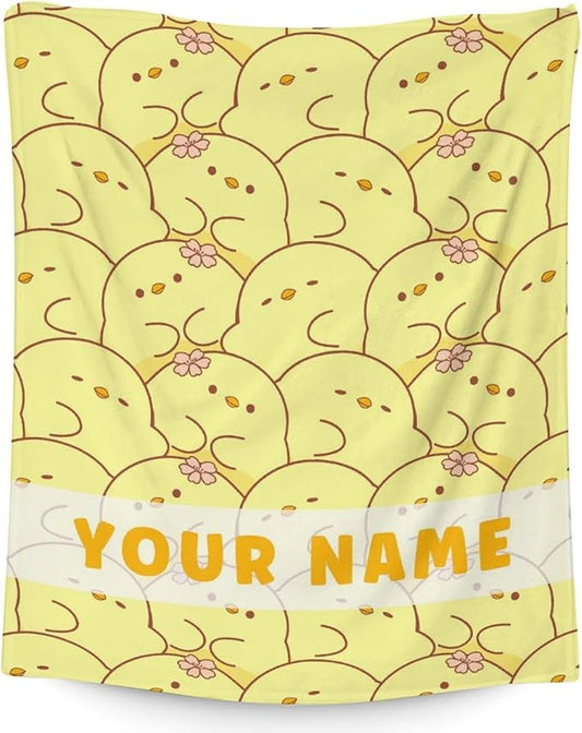 Personalized Duck Throw Blanket with Name- Soft, Fuzzy & Warm- 30x40 Inches Lap Size Blanket for Couch, Office - Yellow Cute Throw Gift for Girls, Boys