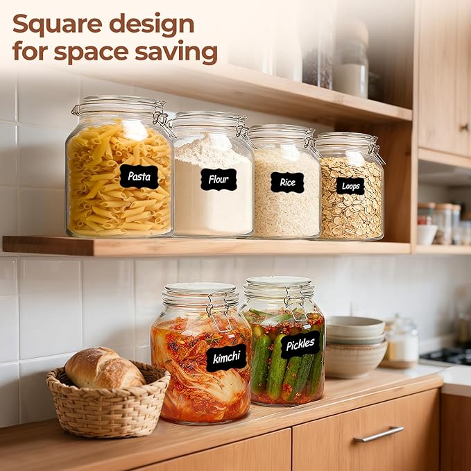 ComSaf Glass Jars with Airtight Lid 0.7 Gallon, Wide Mouth Mason Jars, Canning Jars, Large Glass Storage Containers with Lids, Flour Sugar Storage Container, Large Canister for Rice, Pickle, Set of 2