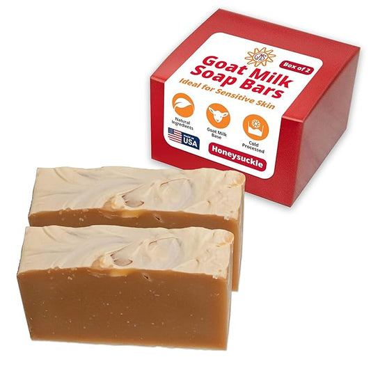 Goat Milk Stuff HONEYSUCKLE Goat Milk Soap - Natural Soap Bar, Gifts for Men and Women, Gentle for both Face and Body, Handmade Bar Soap (Box of 2)