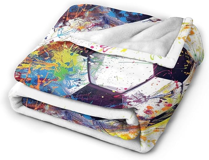 Soccer Blanket Gifts for Teens Boys Girls Lovers Soft Warm Plush Colorful Soccer Throw Blanket Flannel Fleece Fuzzy Banksy Sports Stuff Blanket for Bed Couch Living Room Decor 60"X50"